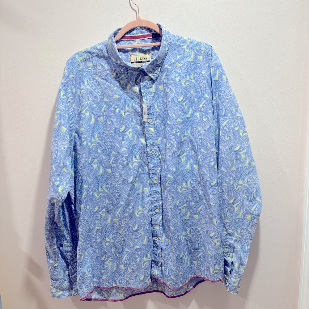 RIGGINS BOTTON DOWN LONG SLEEVE SHIRT PASLEY PRINT BLUE COLOR MENS SIZE XL NWT